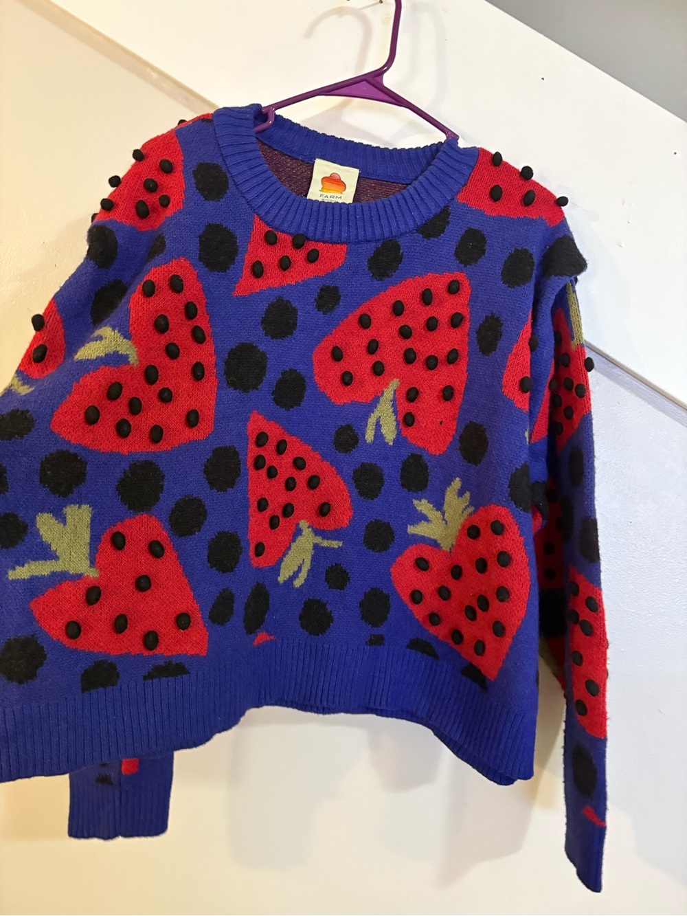 Farm Rio Blue Maxi Heartberry Sweater large - Picture 3 of 7